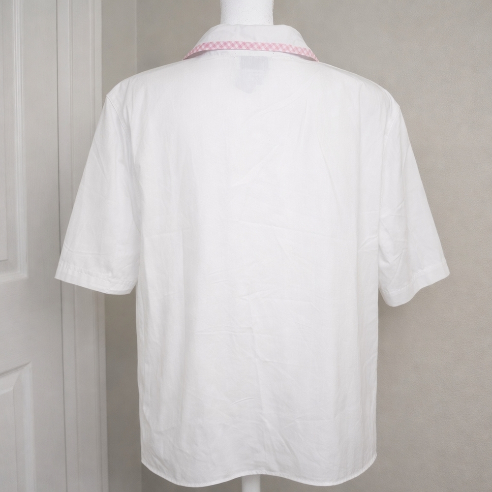 Alfred Dunner 90s Vintage NWT White Button Down Shirt Pink Gingham Floral Pocket - Picture 5 of 10